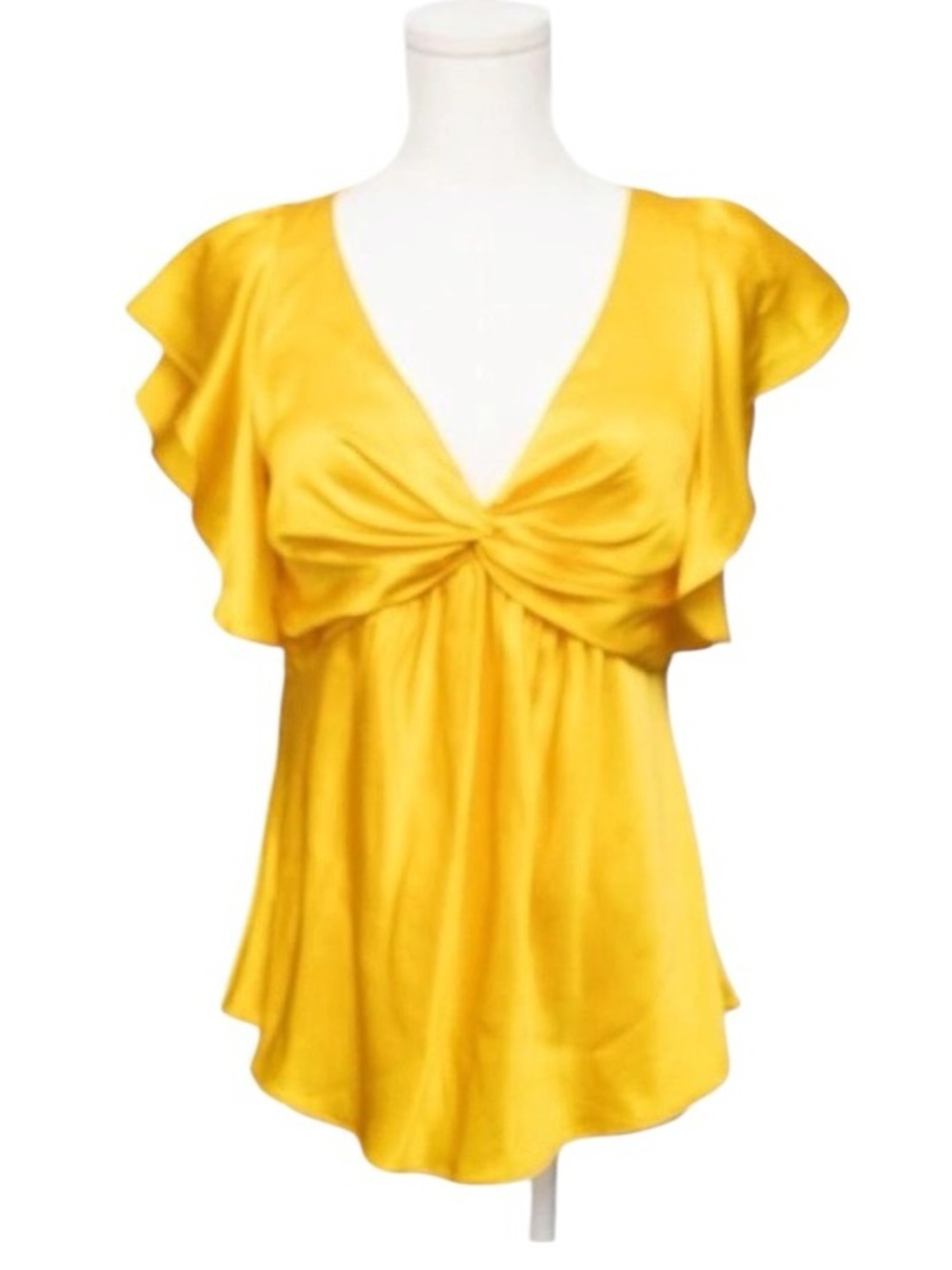 Women’s Yellow Silk Flutter Sleeve V Neck Top Cinq a Sept New size small